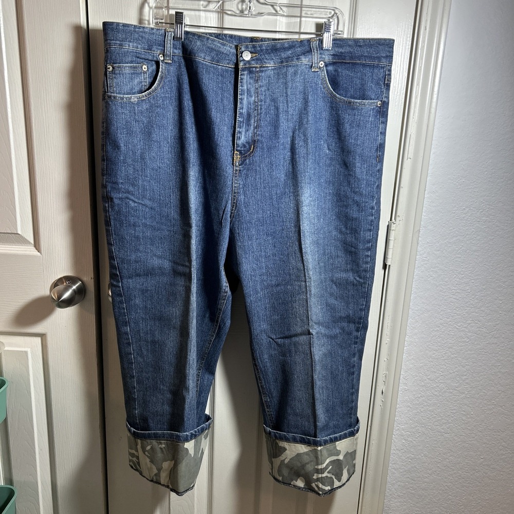Zoey Beth Camo Stretch‎ Blue Denim Capri Jeans Plus Women 3X
